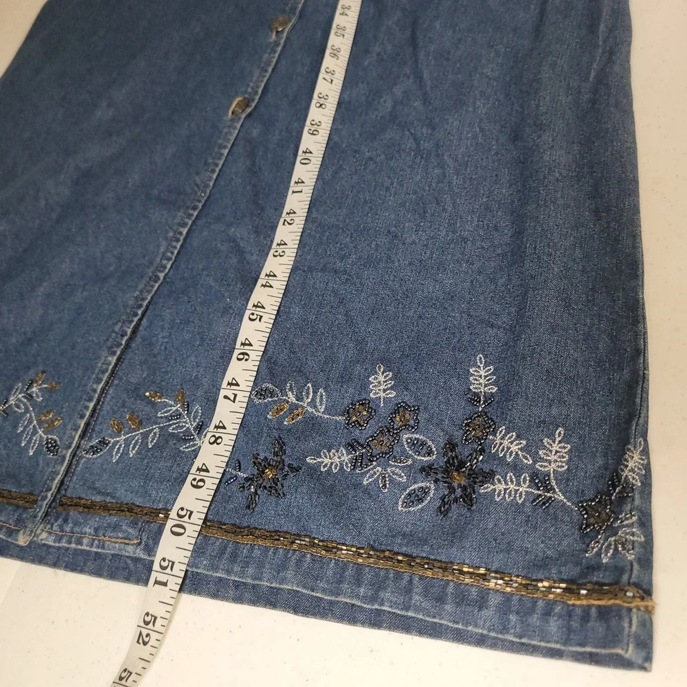 Field Manor Size 12 Denim Dress and Jacket Set Womens Embroidered Beaded Blue